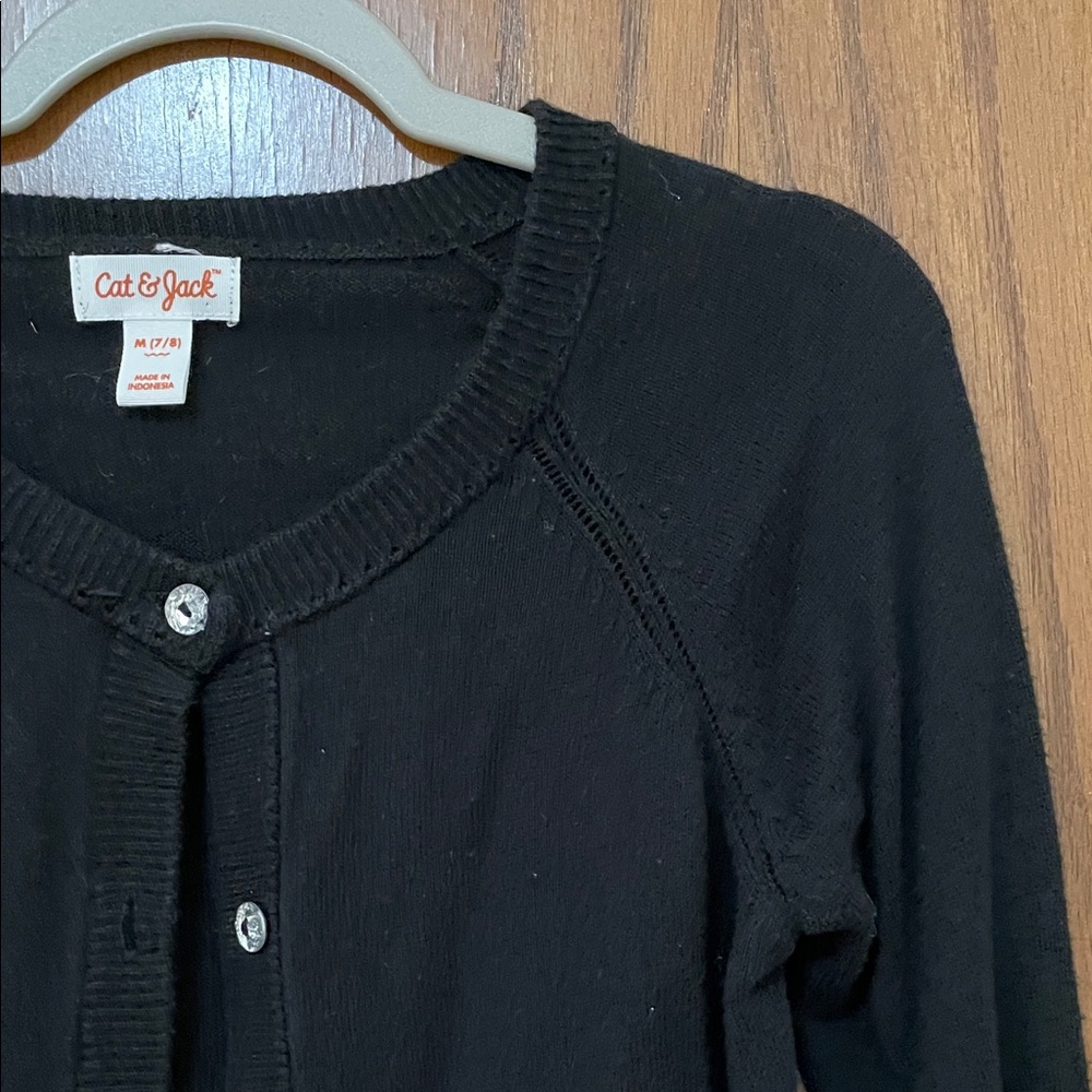 CAT & JACK UGC Girls Size Medium (7/8) Black Button-Up Cardigan fancy buttons - Picture 6 of 8